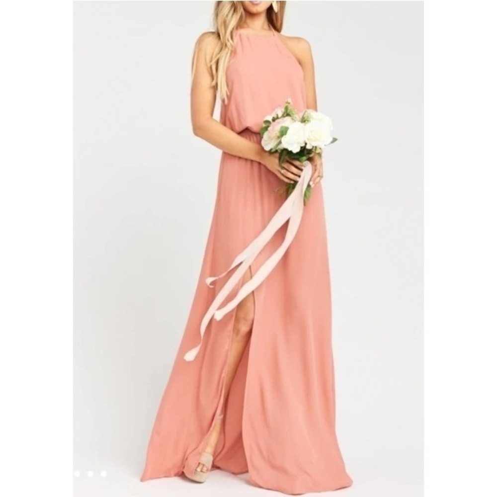 Show Me Your Mumu Halter Maxi Gown Dress Womens S Frosty Pink Slit Wedding Party